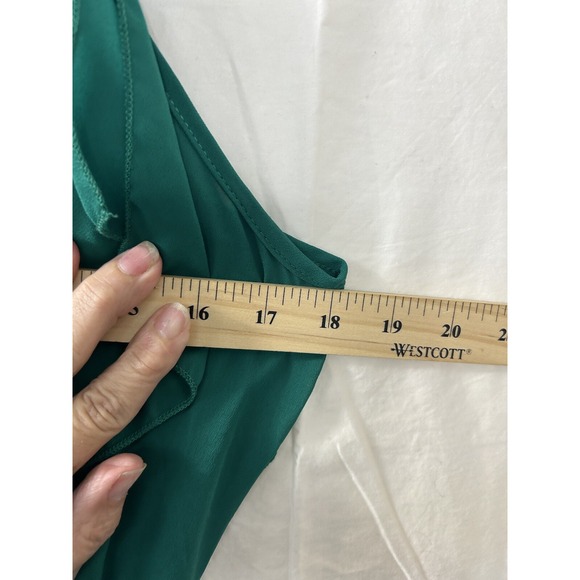 Buttons Mini Dress Womens Size XS One Shoulder Solid Green Ruffles - Picture 3 of 9